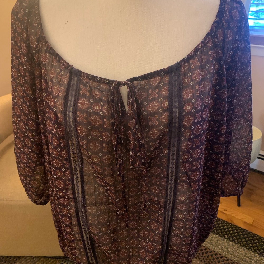 Mossimo Supply Co. Sheer Floral Blouse - Dark Red and Black